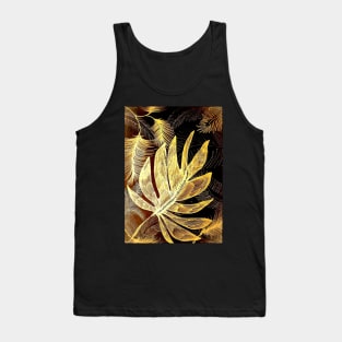 gold shimmer metallic tropical leaves Tank Top